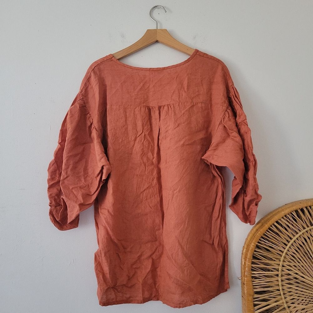 Made in Italy 100% Linen Blouse Bellambra Orange Puff Sleeve Top Medium - Picture 3 of 6